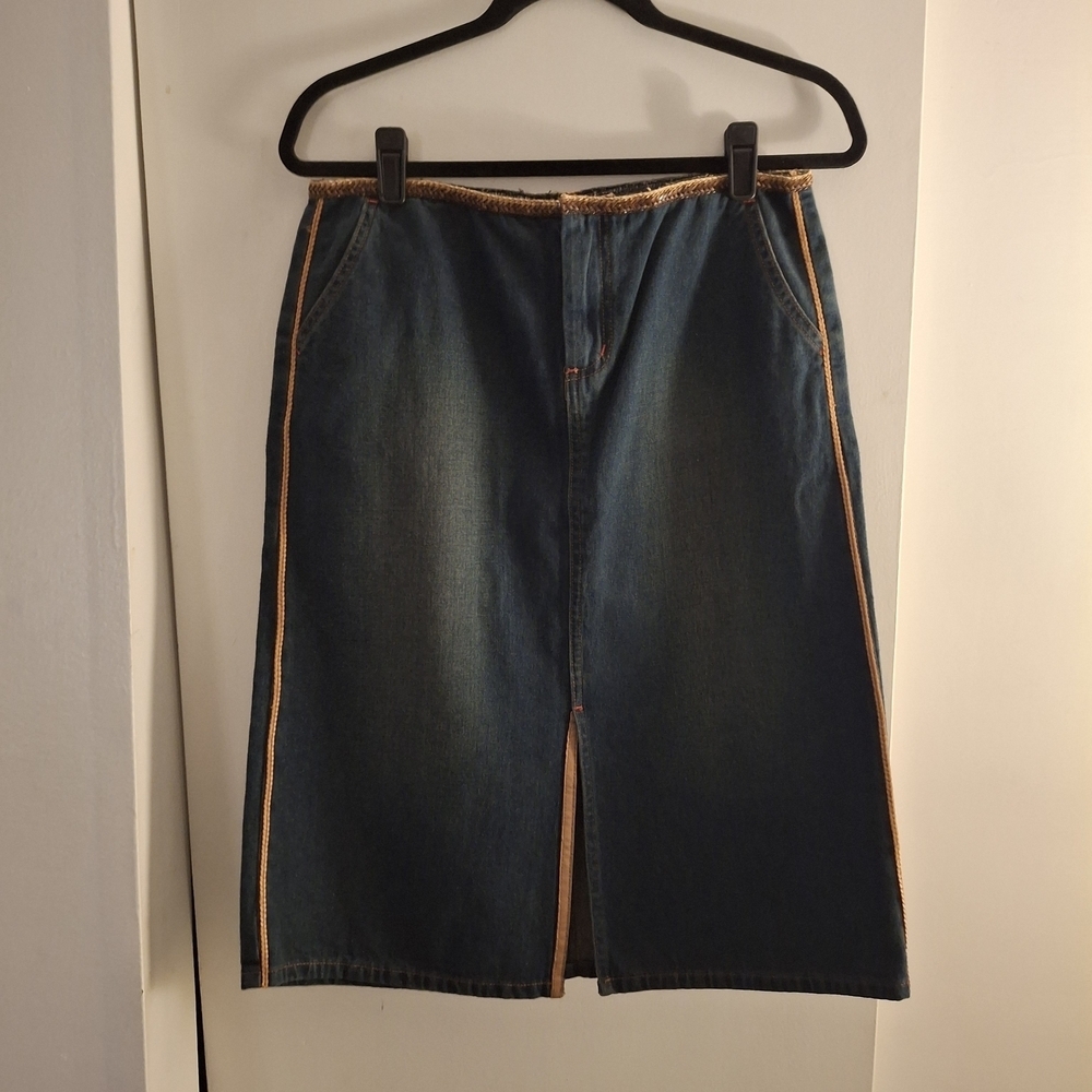 For Joseph Women's Dark Blue Denim Skirt With Contrst Stitching